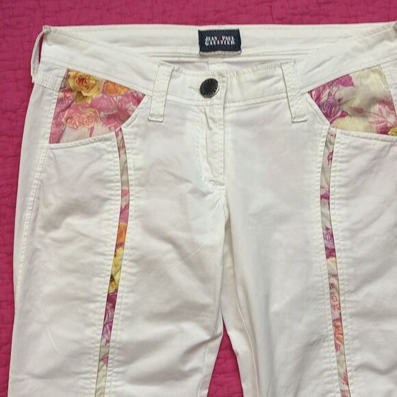 Jean Paul Gaultier white   Pants with Floral Accents, size 28 - Picture 2 of 11